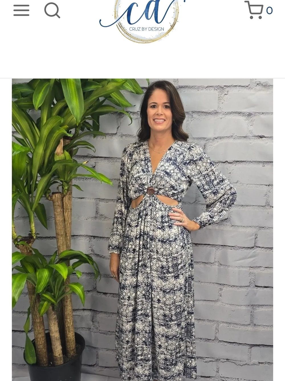 Navy and White Printed Long Sleeve Maxi Dress NWOT